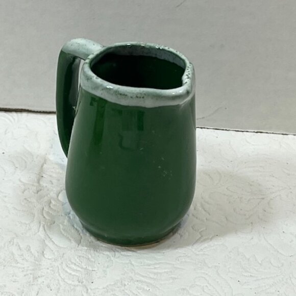 VTG '76 Mini Small Tennessee Green Ceramic Pottery Creamer w/White Drip Glaze 3" - Picture 5 of 12